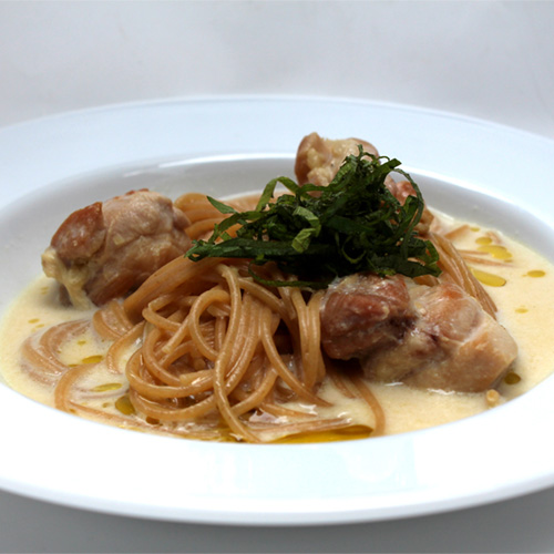 Japanese Style Soy Milk Tailoring of Chicken and Whole Wheat Spaghetti
