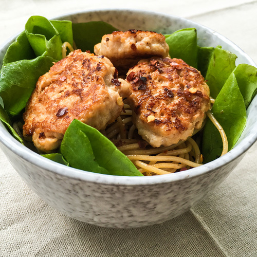 Pasta lemongrass meatballs